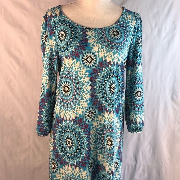 Felicity & Coco Jersey Multi Color Shift Dress 3/4 Length Sleeves M - Picture 2 of 10